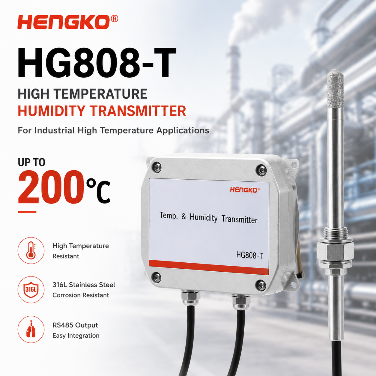 Temperature Humidity Sensor - HENGKO 200°C High Temperature Humidity Sensor